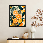 Framed Orange and Lemon Slice Art Print with Tropical Leaves, Modern Retro Style, High-Quality Matte Finish, Perfect for Home or Office Decor