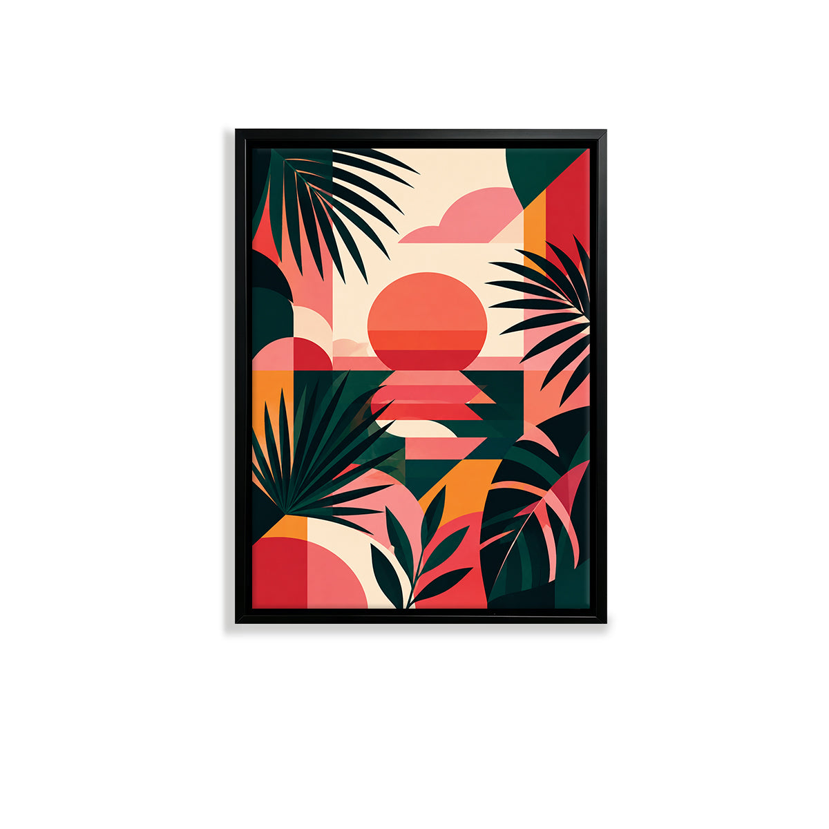 Framed Tropical Sunset Art Print, Modern Abstract Design, High-Quality Matte Finish, Perfect for Home Decor in California