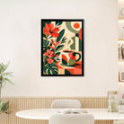 Framed Coffee Art Print with Tropical Flowers, Modern Abstract Design, High-Quality Matte Finish, Perfect Home Decor for Living Room or Kitchen