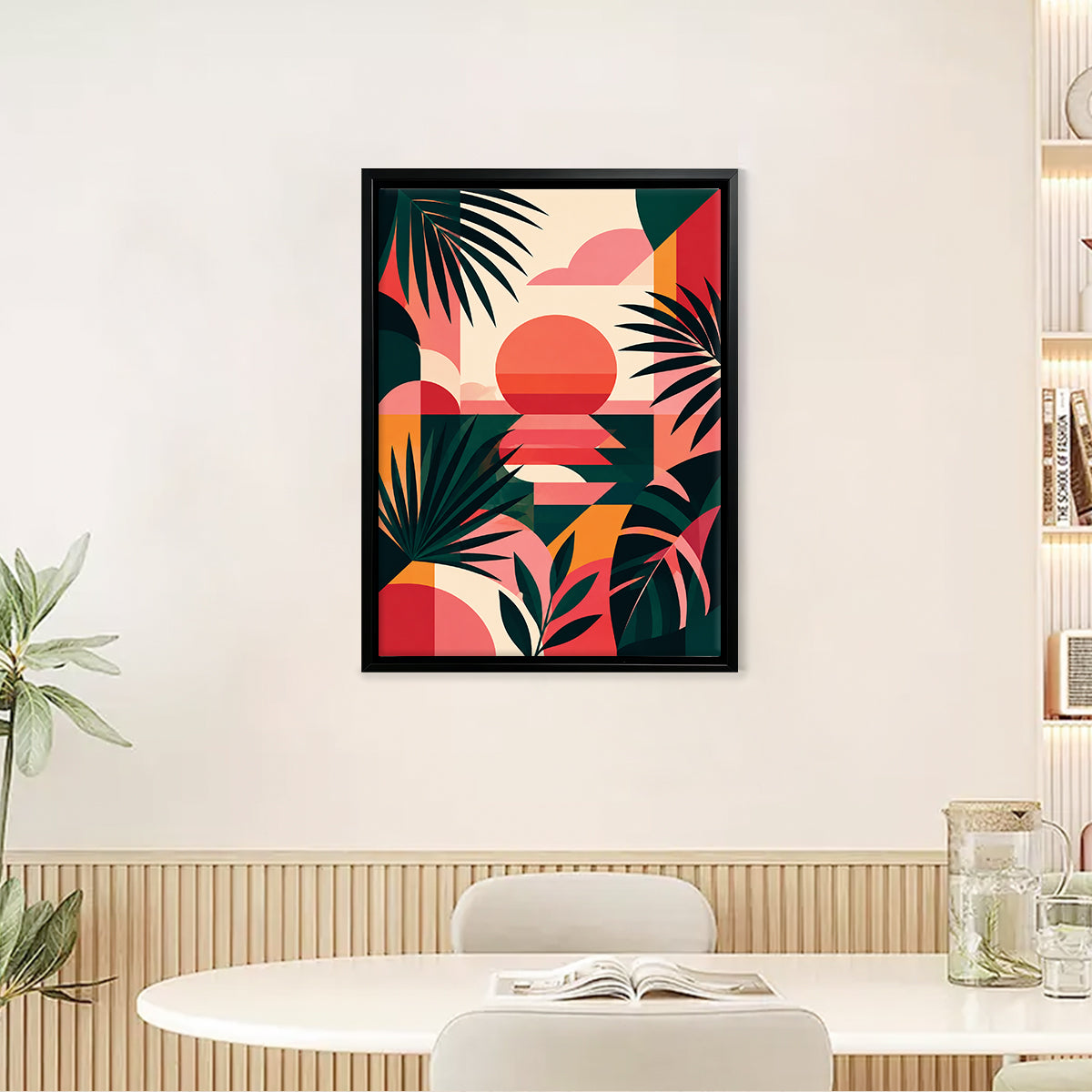 Framed Tropical Sunset Art Print, Modern Abstract Design, High-Quality Matte Finish, Perfect for Home Decor in California