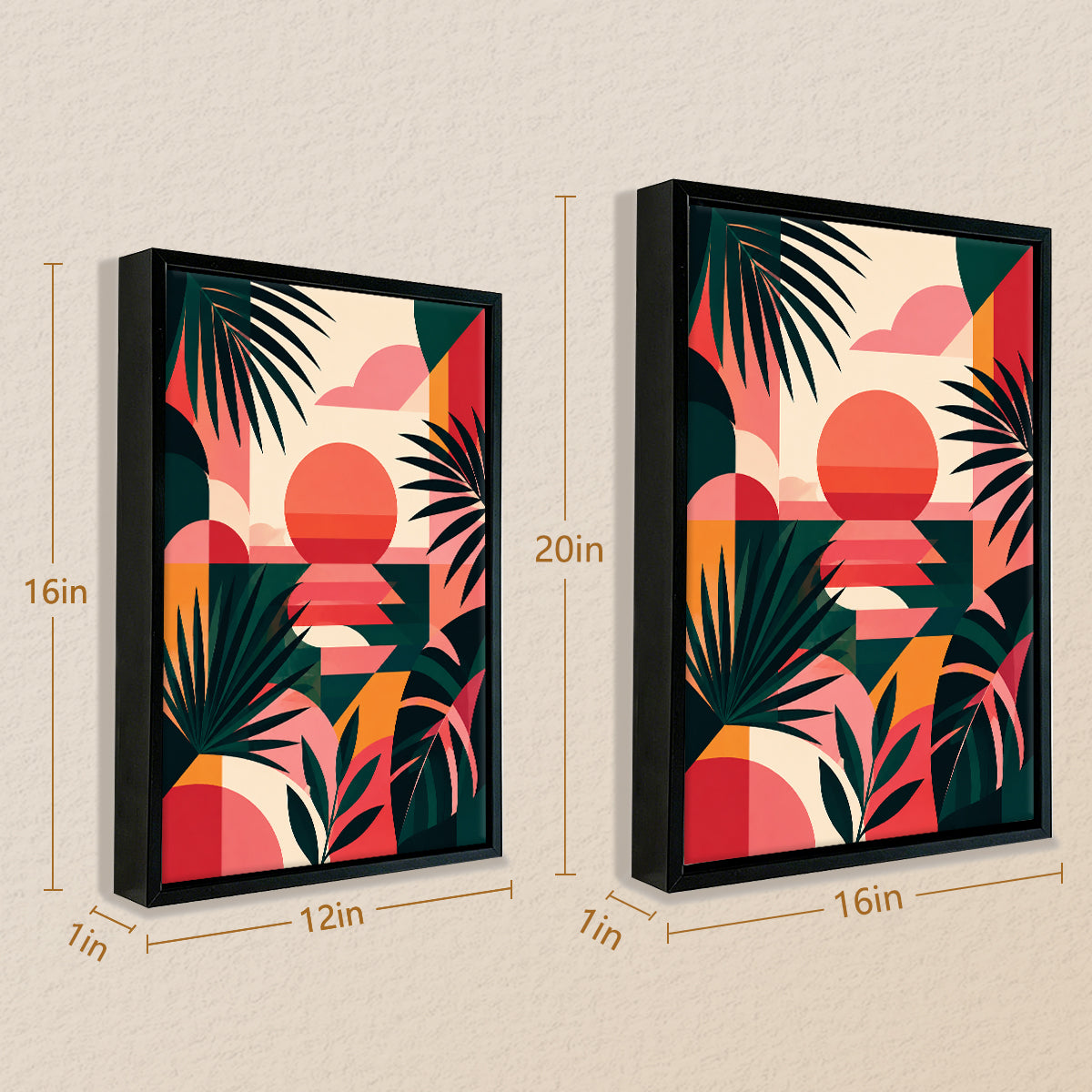 Framed Tropical Sunset Art Print, Modern Abstract Design, High-Quality Matte Finish, Perfect for Home Decor in California