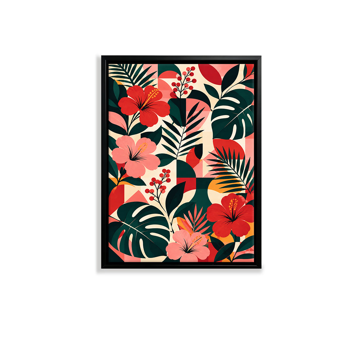 Framed Tropical Floral Art Print, Vibrant Pattern, High-Quality Matte Finish, Perfect for Home Decor in Any Room