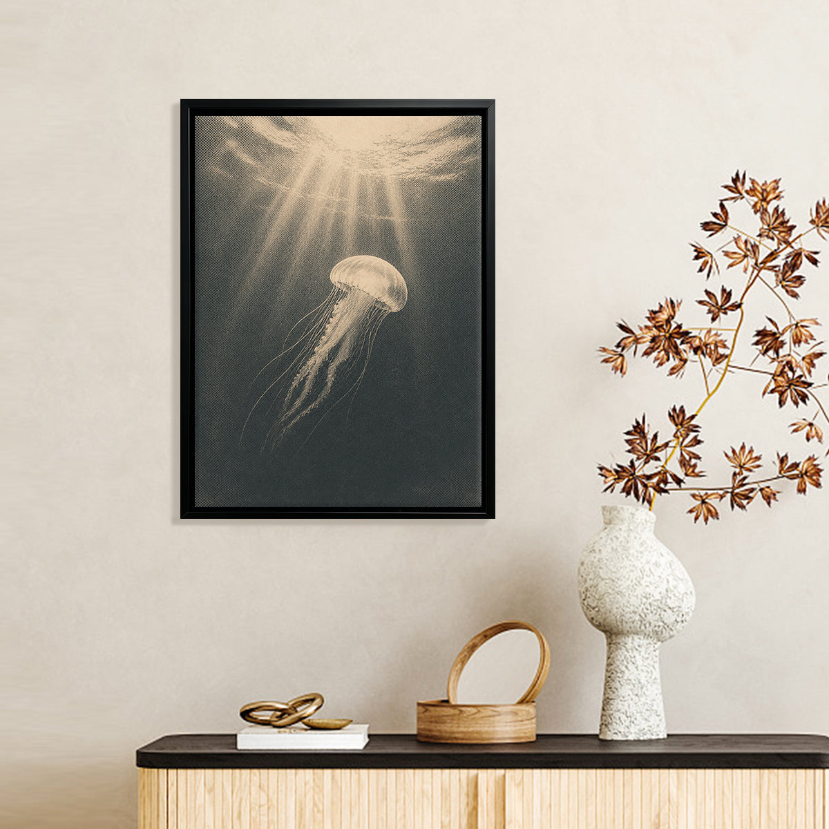 Framed Jellyfish Art Print, Vintage Style, High-Quality Canvas, Perfect Home Decor for Living Room or Bedroom