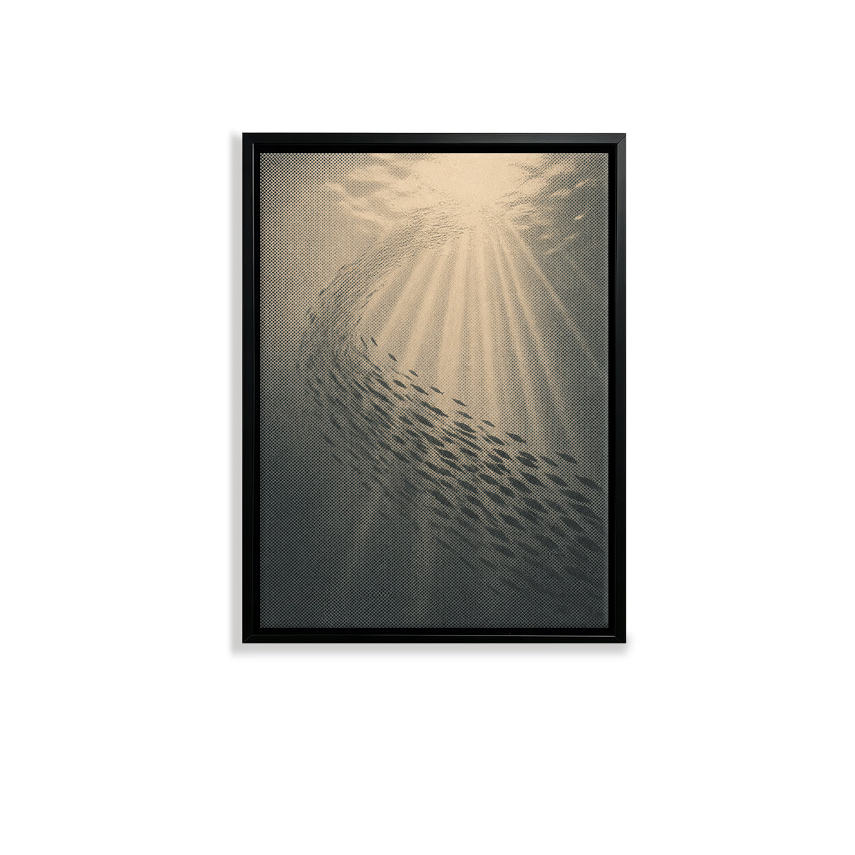 Framed Underwater Fish School Art Print, Vintage Style, High-Quality Canvas, Perfect Home Decor for Living Room or Office