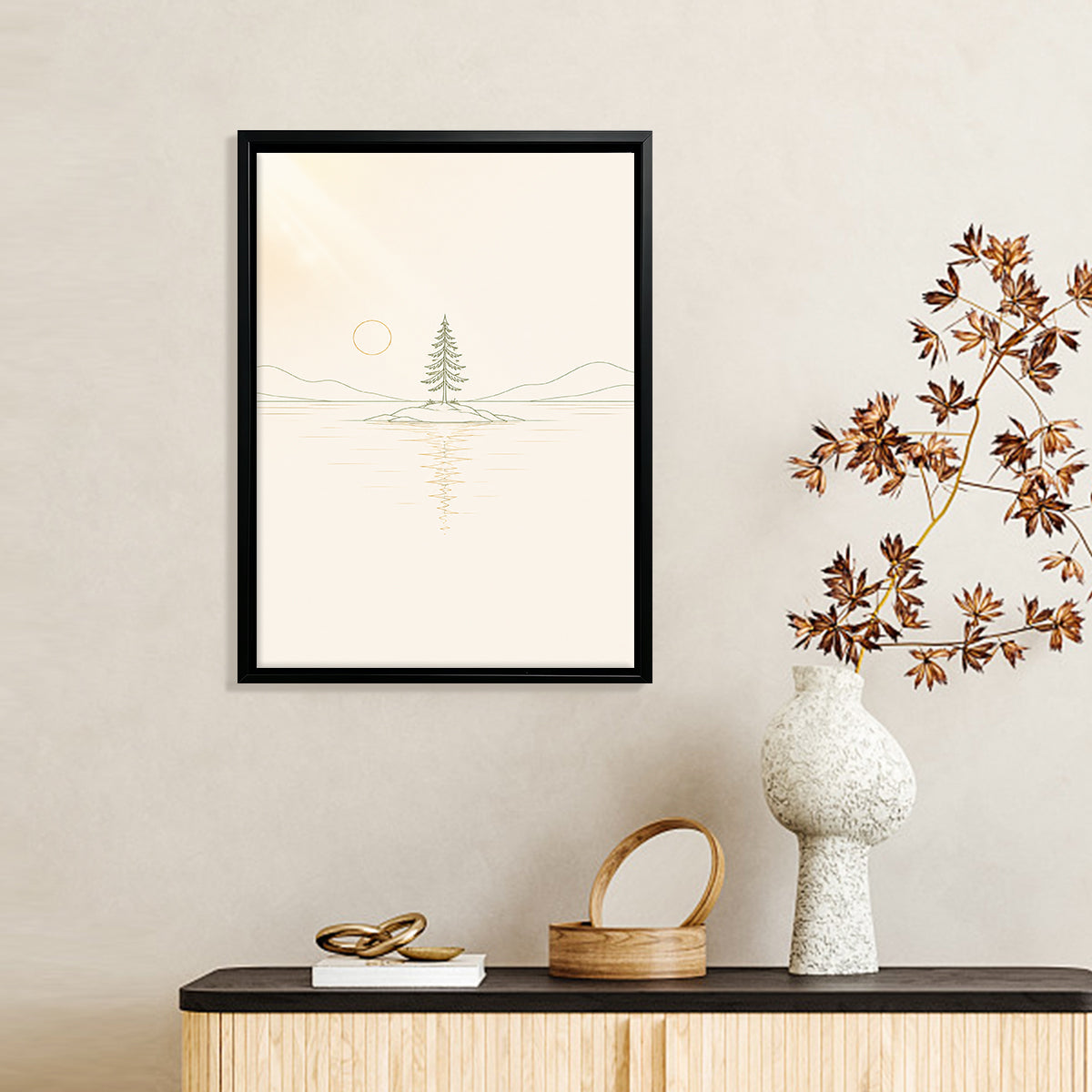 Minimalist Pine Tree Landscape Art Print, Modern Nordic Style, High-Quality Matte Paper, Perfect for Home Office Decor