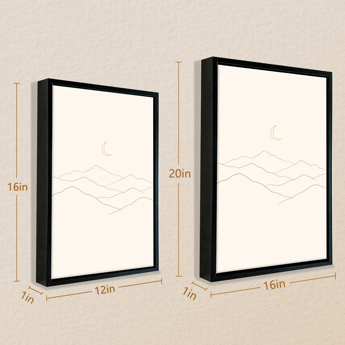 Minimalist Moon Landscape Art Print in Black Frame, Scandinavian Style, Perfect for Home Decor