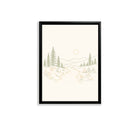 Framed Nature Landscape Art Print with Pine Trees and Stream, Minimalist Style, High-Quality Matte Finish