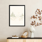 Framed Nature Landscape Art Print with Pine Trees and Stream, Minimalist Style, High-Quality Matte Finish