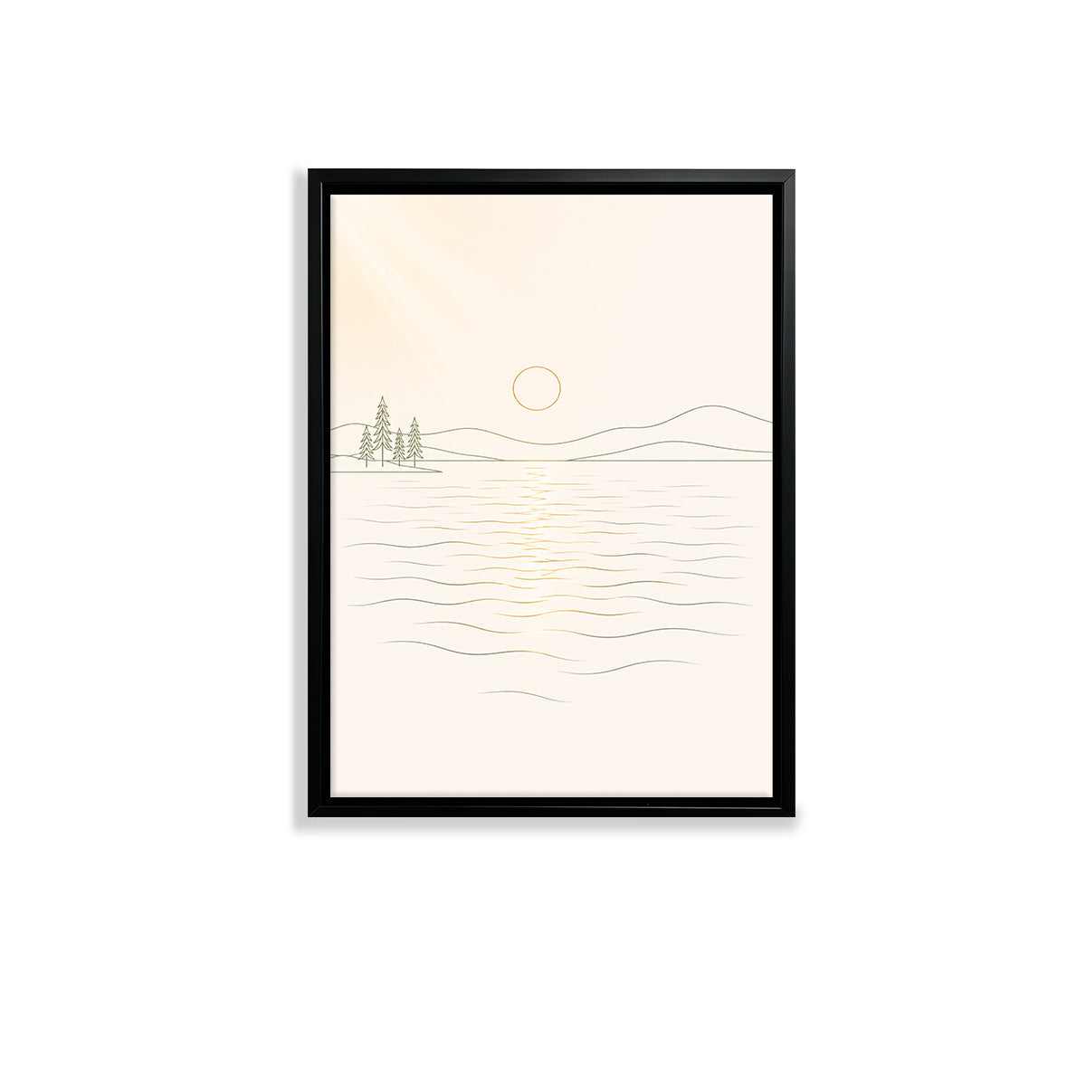Minimalist Lake Sunrise Art Print in Black Frame - Elegant Home Decor for Any Room