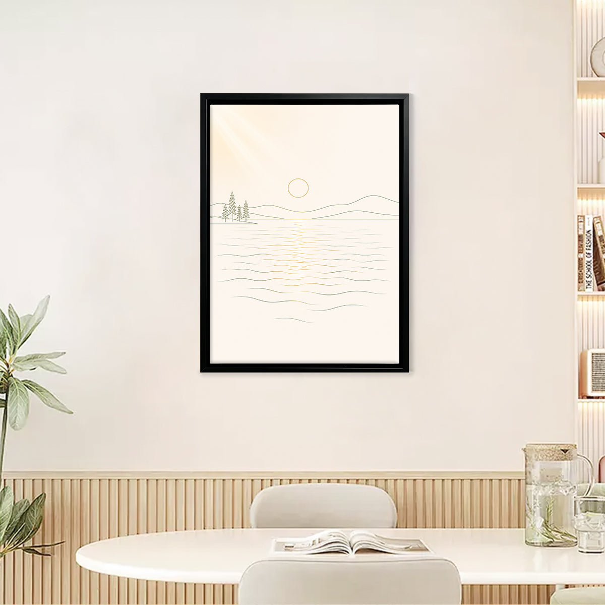 Minimalist Lake Sunrise Art Print in Black Frame - Elegant Home Decor for Any Room
