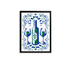 Framed Art Print Wine Bottle and Glasses Pattern in Blue and Green Style, Perfect for Home Decor or Gift