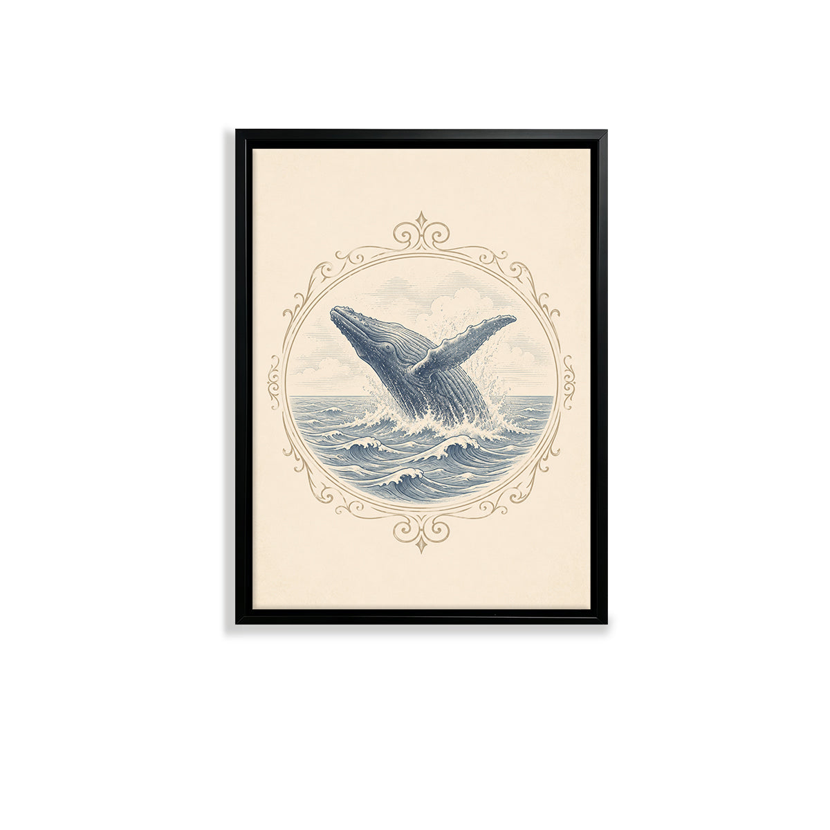 Framed Whale Art Print Vintage Nautical Design Perfect for Home Decor in Any Room