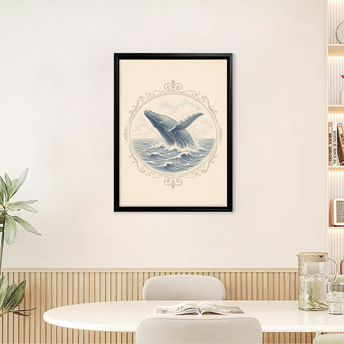 Framed Whale Art Print Vintage Nautical Design Perfect for Home Decor in Any Room