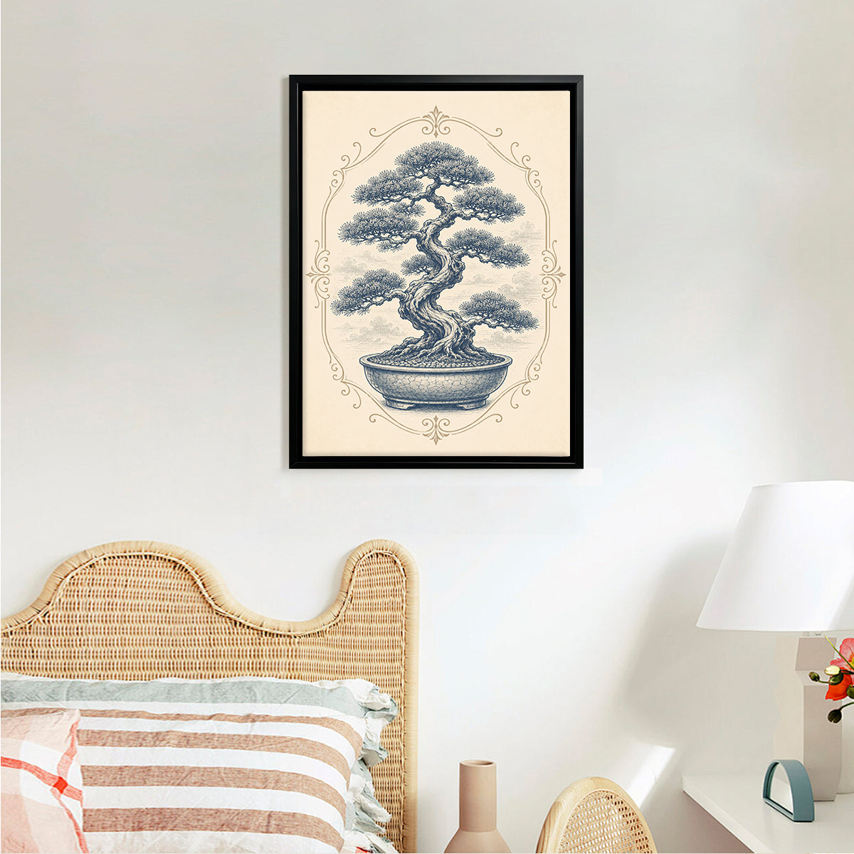Framed Bonsai Tree Art Print, Vintage-Inspired Design, High-Quality Giclee on Canvas, Perfect for Home Decor in Any Room