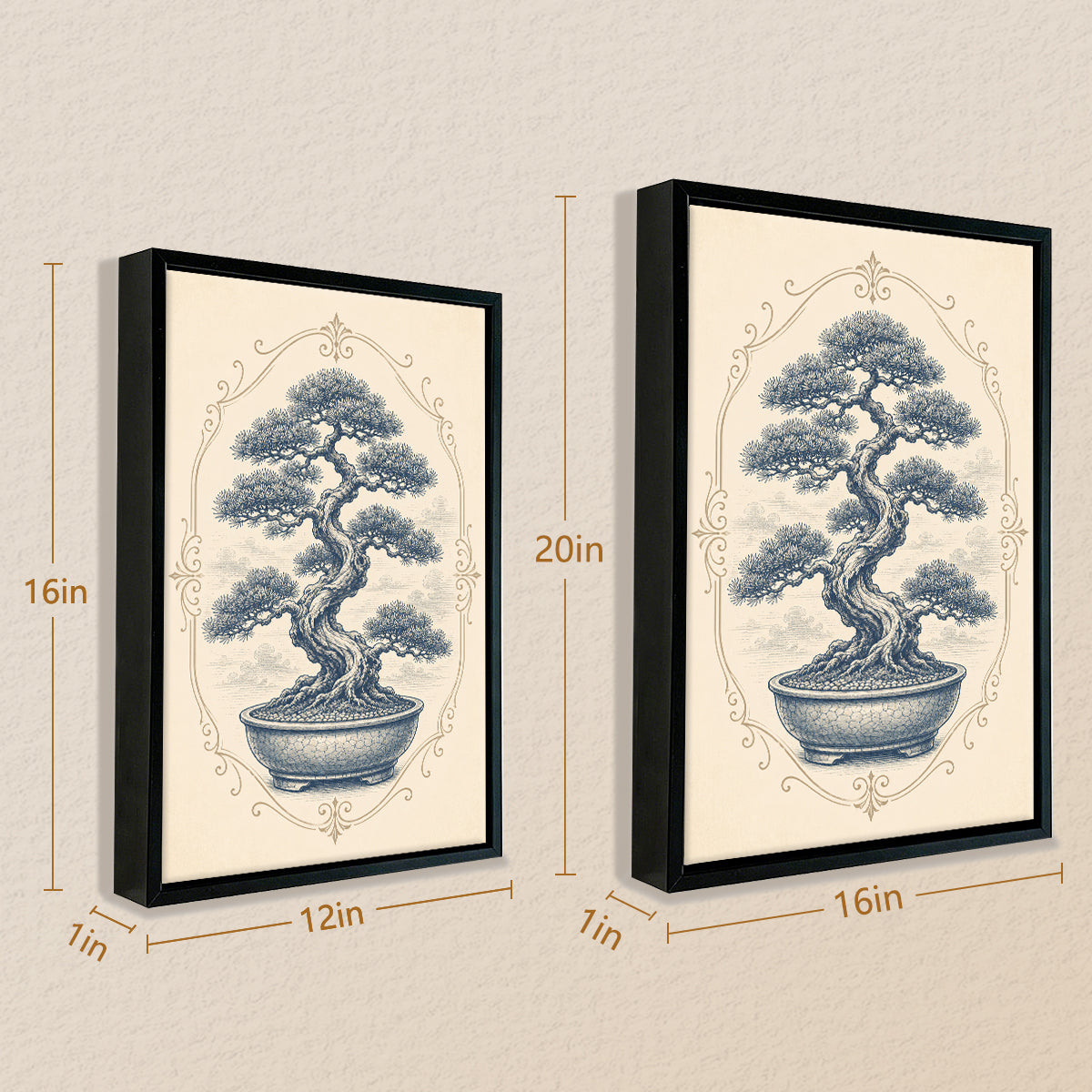 Framed Bonsai Tree Art Print, Vintage-Inspired Design, High-Quality Giclee on Canvas, Perfect for Home Decor in Any Room