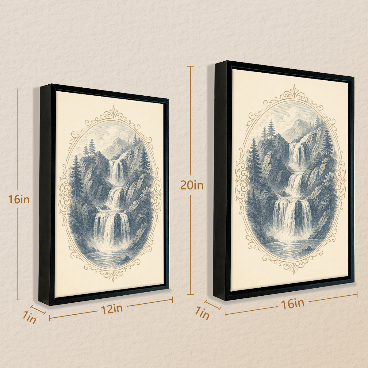 Framed Vintage Waterfall Landscape Art Print, Classic Style, High-Quality Matte Finish, Perfect for Home Decor in Any Room