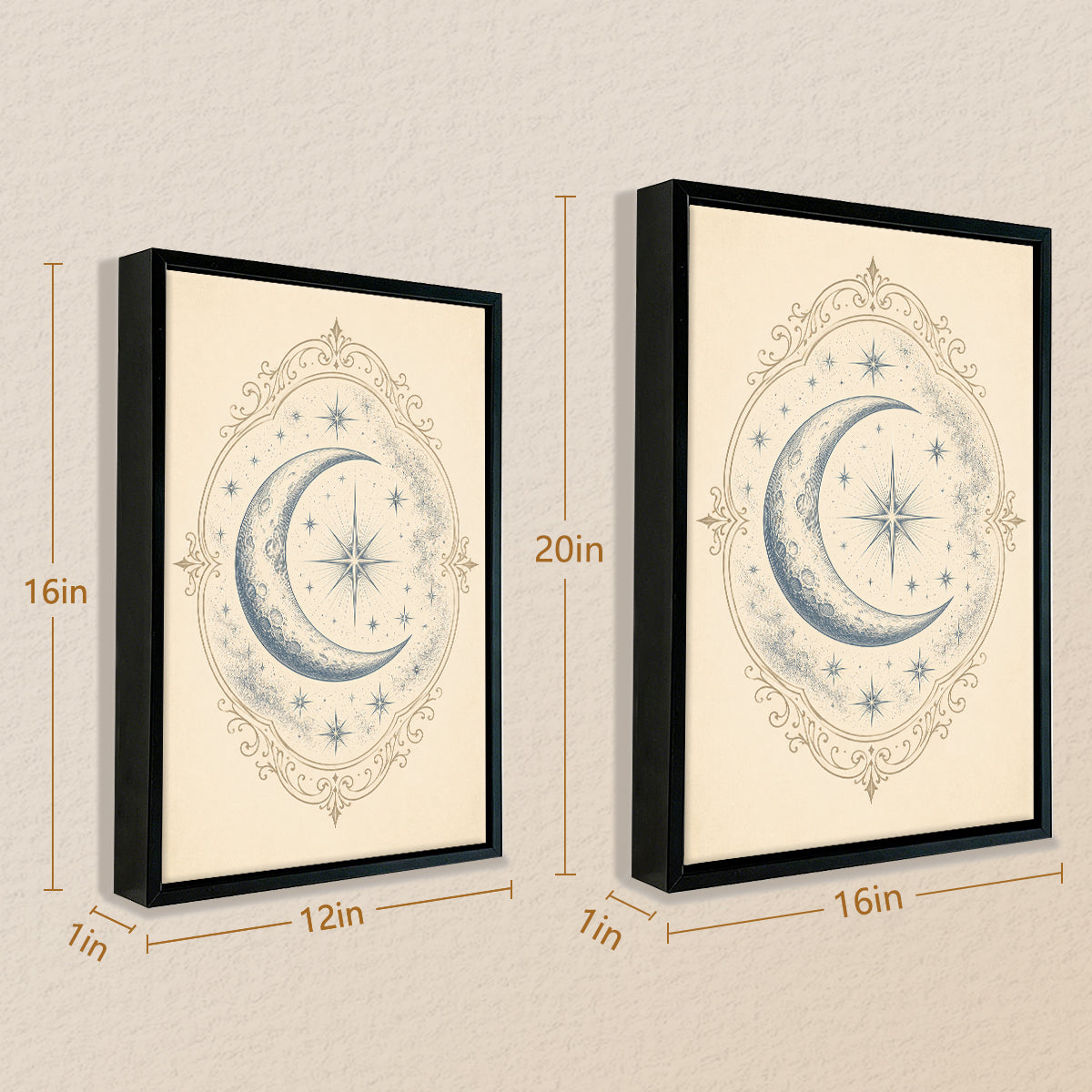 Framed Crescent Moon Art Print with Starry Sky Design, Vintage Style, High-Quality Matte Finish, Perfect for Home Decor in Any Room