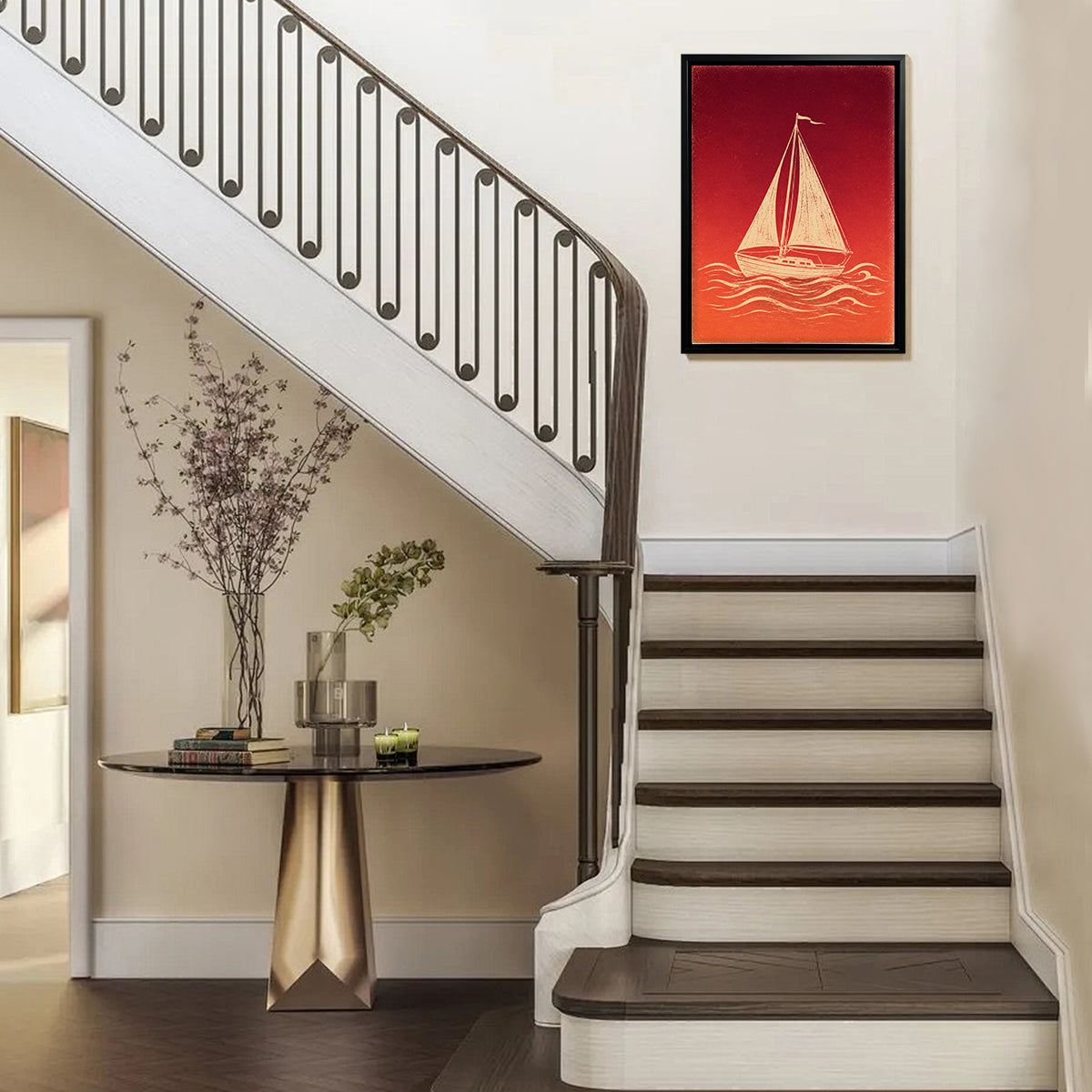 Framed Sailboat Art Print, Vintage Nautical Design, High-Quality Matte Finish, Perfect for Home Decor in Any Room