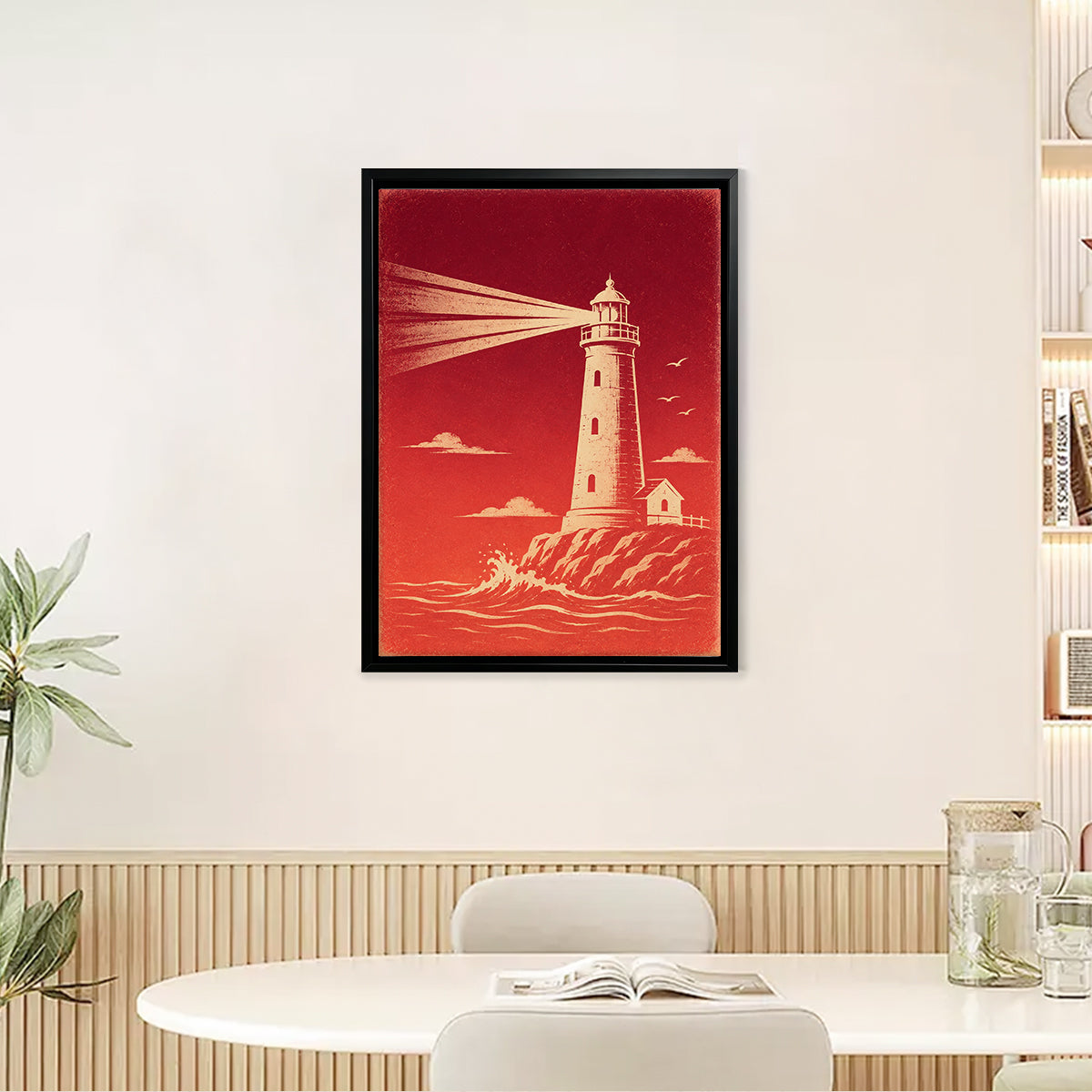 Framed Lighthouse Art Print, Vintage Red Design, Perfect Home Decor for Living Room or Office