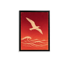 Framed Seagull Over Waves Art Print, Red Ocean Scene, Modern Home Decor