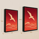 Framed Seagull Over Waves Art Print, Red Ocean Scene, Modern Home Decor