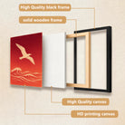 Framed Seagull Over Waves Art Print, Red Ocean Scene, Modern Home Decor