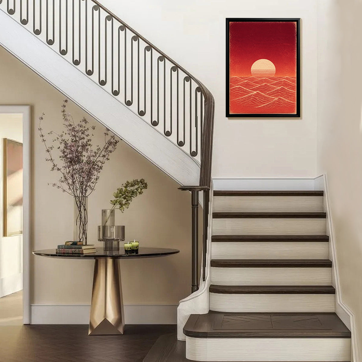 Framed Ocean Sunset Art Print, Retro Style, High-Quality Matte Finish, Perfect Home Decor for Living Room or Bedroom
