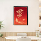 Framed Tropical Palm Trees Sunset Art Print, Vibrant Red Design, Perfect Home Decor for Any Room