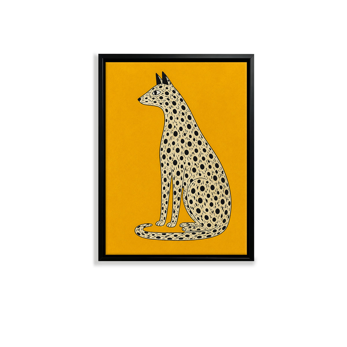 Framed Leopard Art Print, Modern Pattern Design, Vibrant Yellow Background, Home Decor