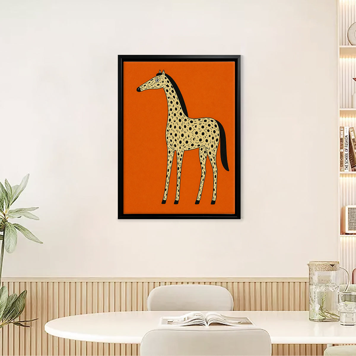 Framed Orange Horse Art Print with Spotted Pattern, Modern Home Decor, High-Quality Matte Finish