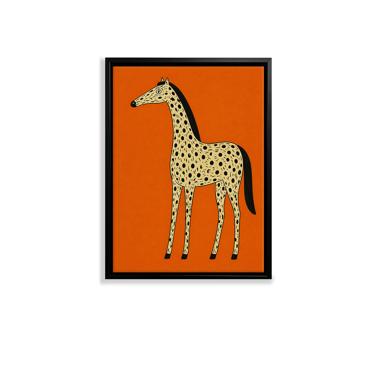 Framed Orange Horse Art Print with Spotted Pattern, Modern Home Decor, High-Quality Matte Finish