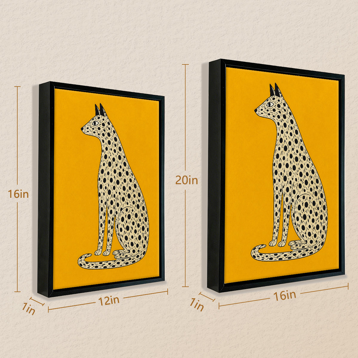 Framed Leopard Art Print, Modern Pattern Design, Vibrant Yellow Background, Home Decor