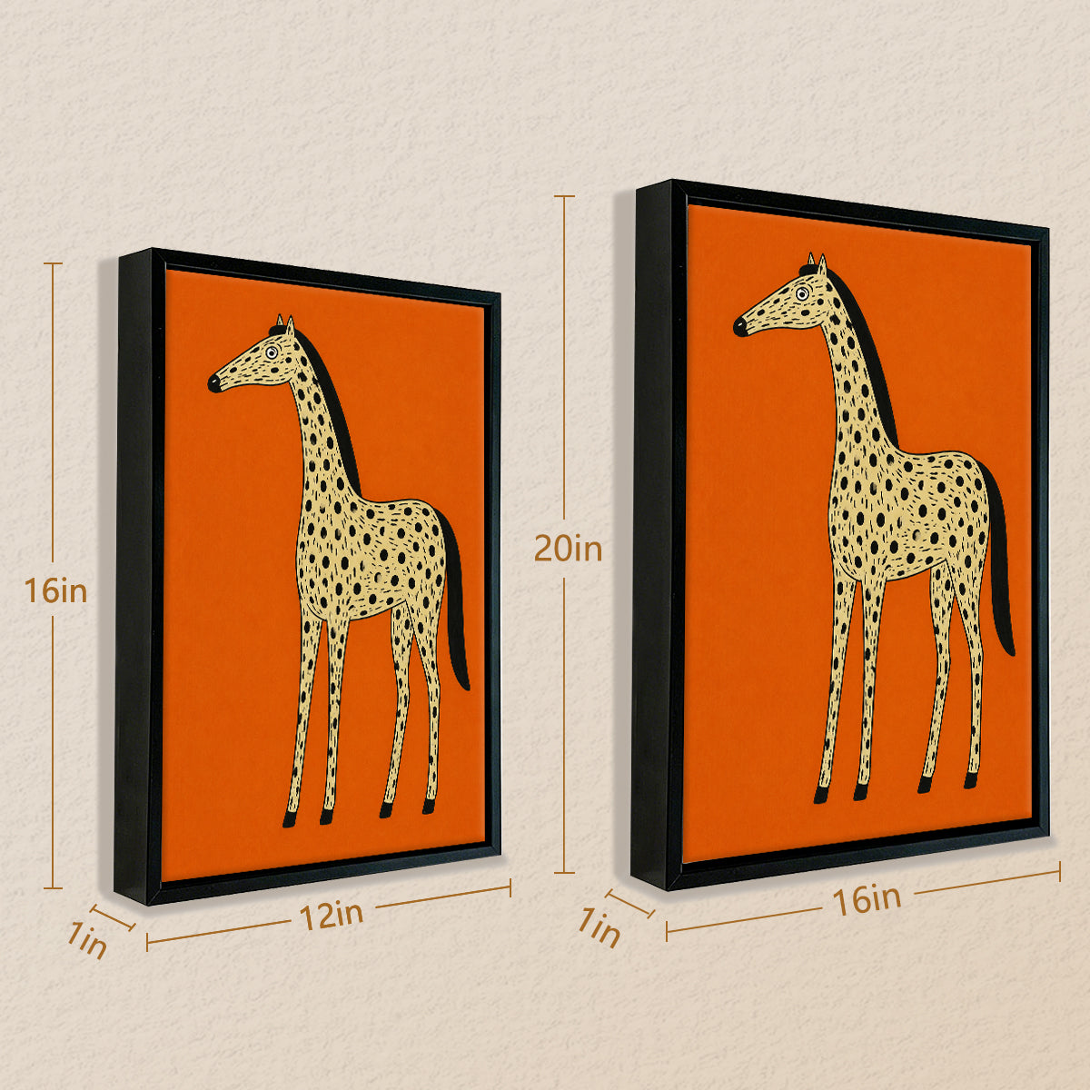 Framed Orange Horse Art Print with Spotted Pattern, Modern Home Decor, High-Quality Matte Finish
