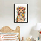 Framed Floral Lion Cub Art Print, Vibrant Wildlife Design, High-Quality Canvas, Perfect Home Decor for Any Room