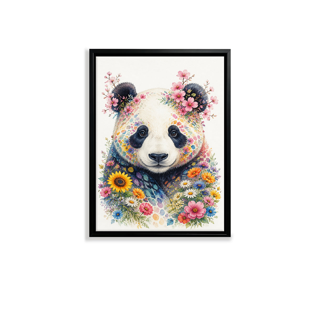 Framed Panda Art Print with Floral Design, Vibrant Colors, High-Quality Matte Paper, Perfect Home Decor for Any Room