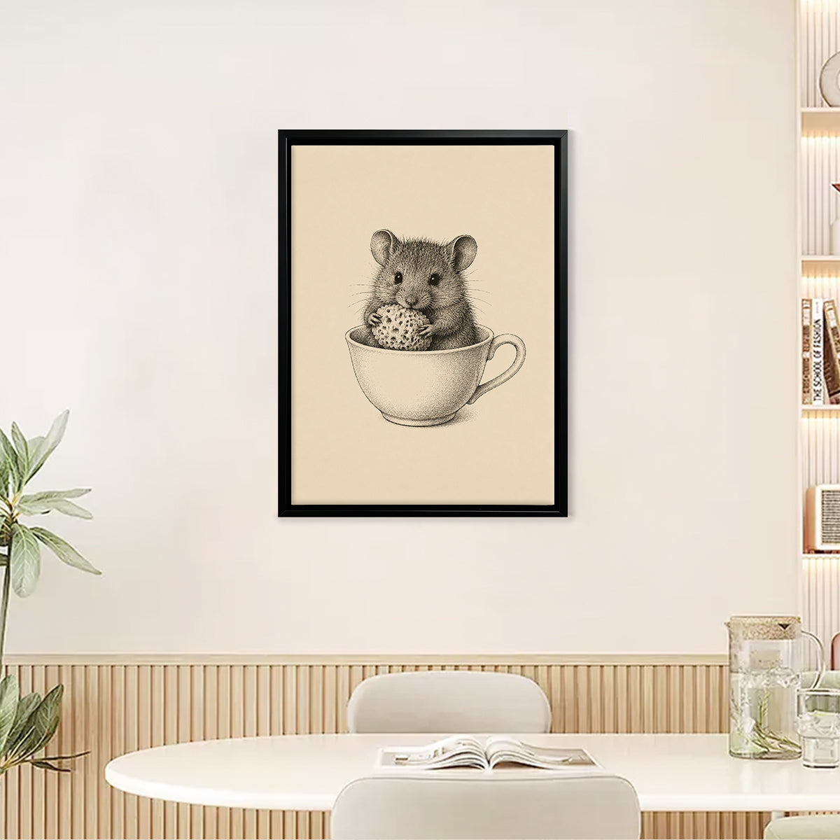 Framed Art Print of Mouse in Teacup, Vintage Style, High-Quality Giclee on Canvas, Perfect for Home Decor or Gift