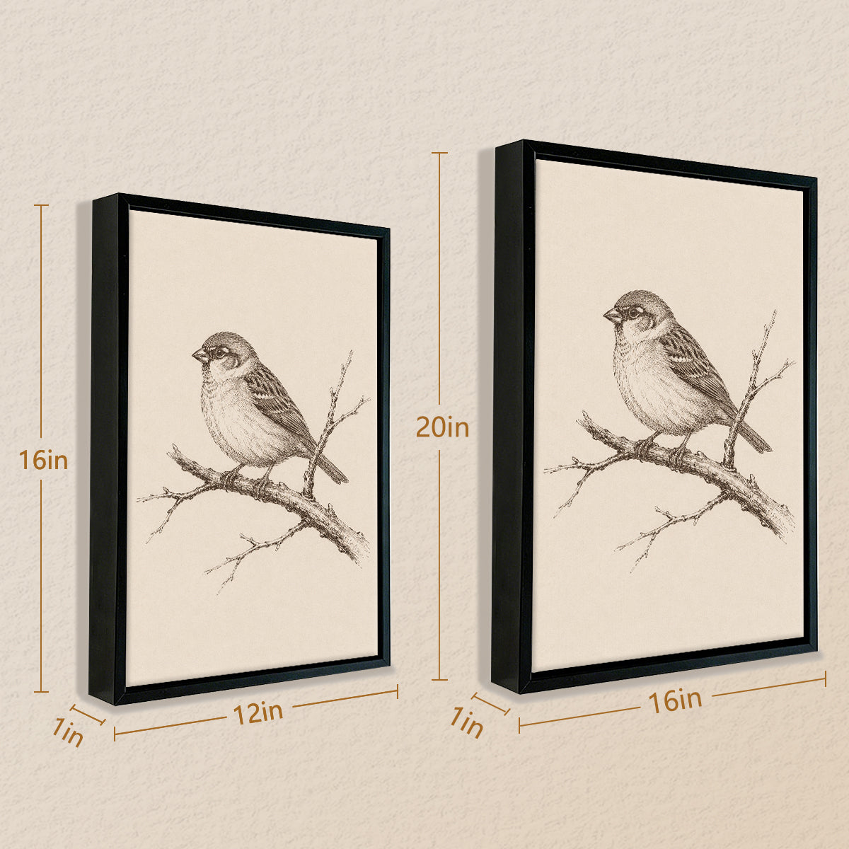 Framed Sparrow Illustration Print, Vintage Style, High-Quality Artwork for Home Decor