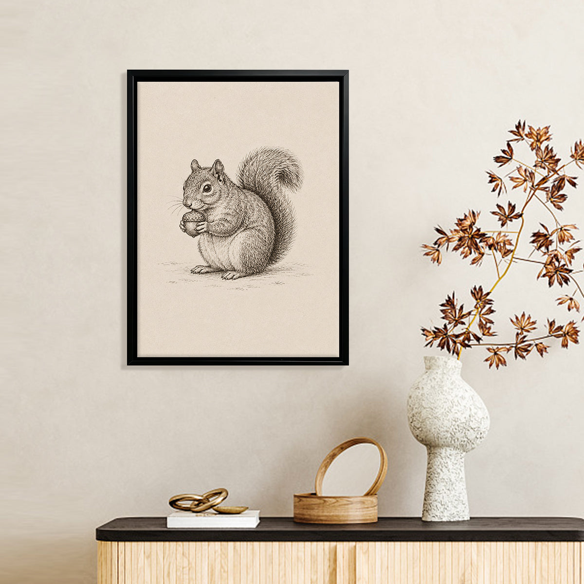 Framed Squirrel Illustration Art Print, Vintage Style, High-Quality Paper, Perfect Home Decor for Any Room
