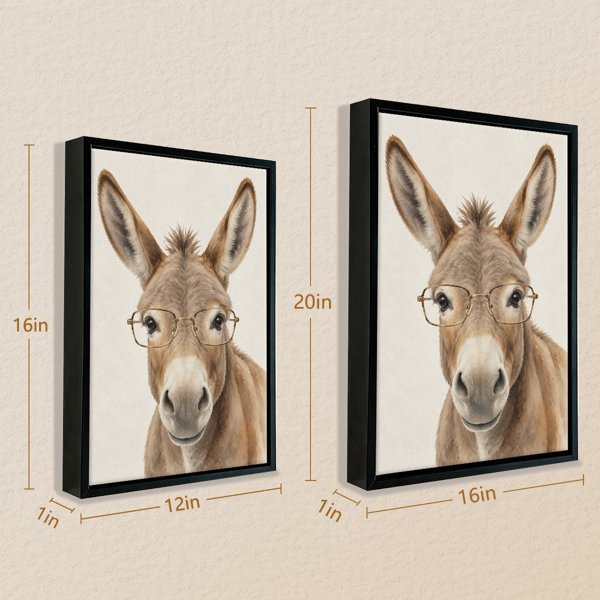 Framed Donkey Art Print with Glasses, Modern Farmhouse Style, High-Quality Canvas for Home Decor