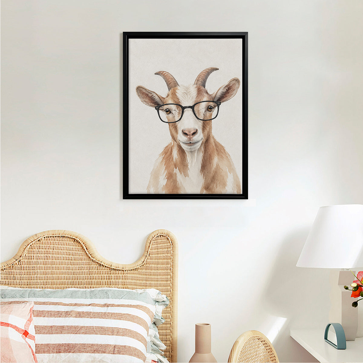 Framed Watercolor Goat Portrait Art Print, Vintage Style, Perfect for Home Decor in Any Room
