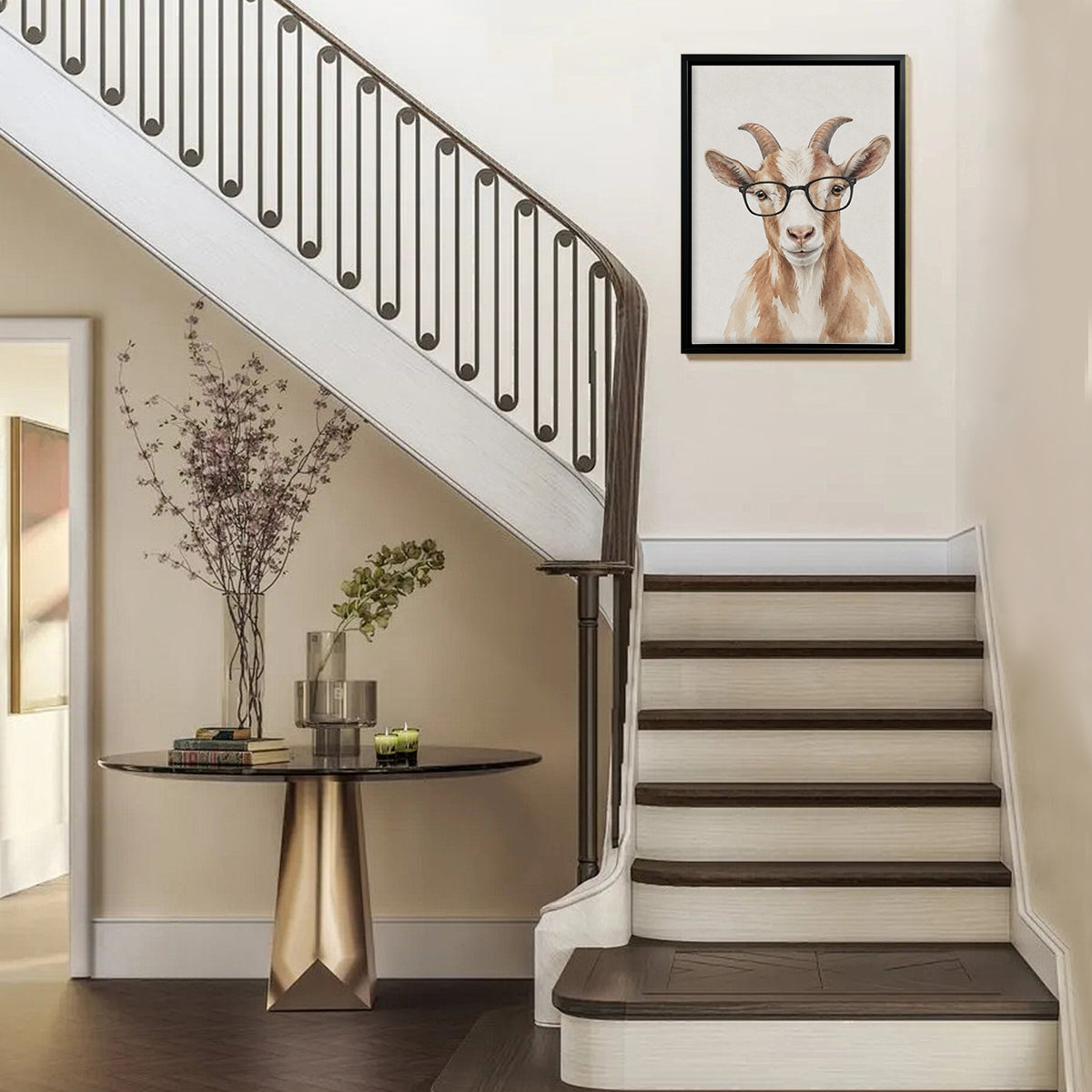 Framed Watercolor Goat Portrait Art Print, Vintage Style, Perfect for Home Decor in Any Room