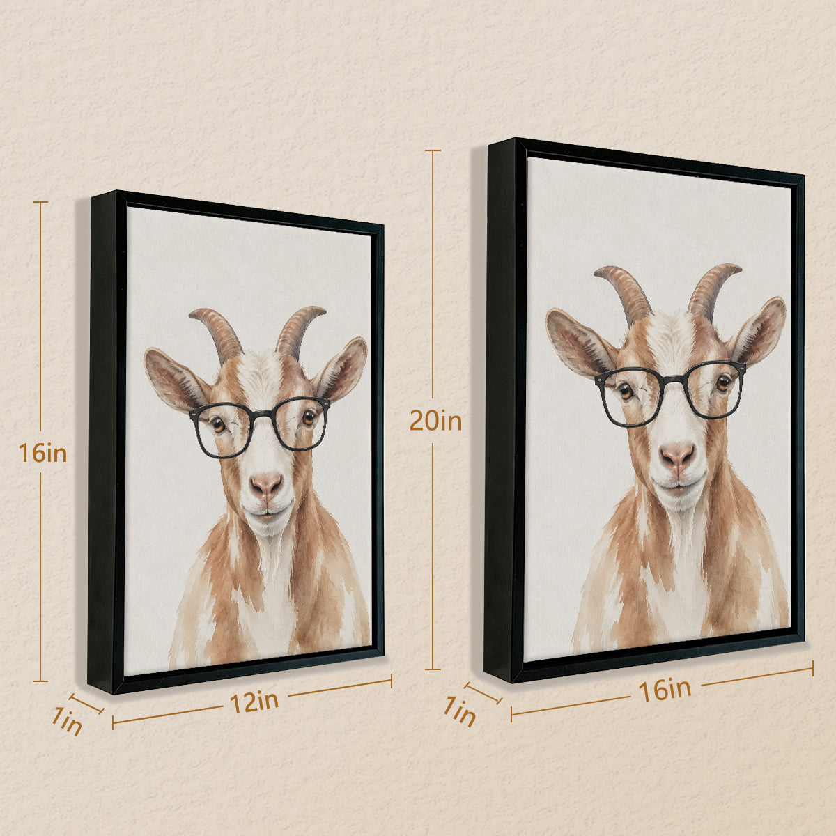 Framed Watercolor Goat Portrait Art Print, Vintage Style, Perfect for Home Decor in Any Room