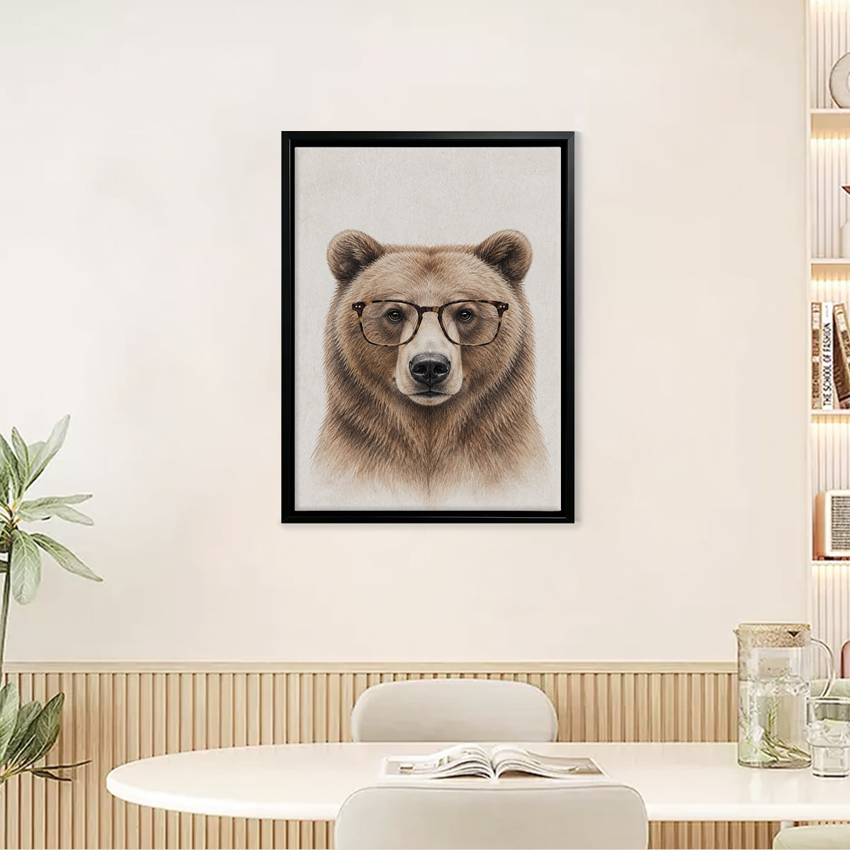 Framed Art Print of a Bear Wearing Glasses, Modern Wildlife Portrait, High-Quality Matte Finish, Perfect Home Decor for Any Room