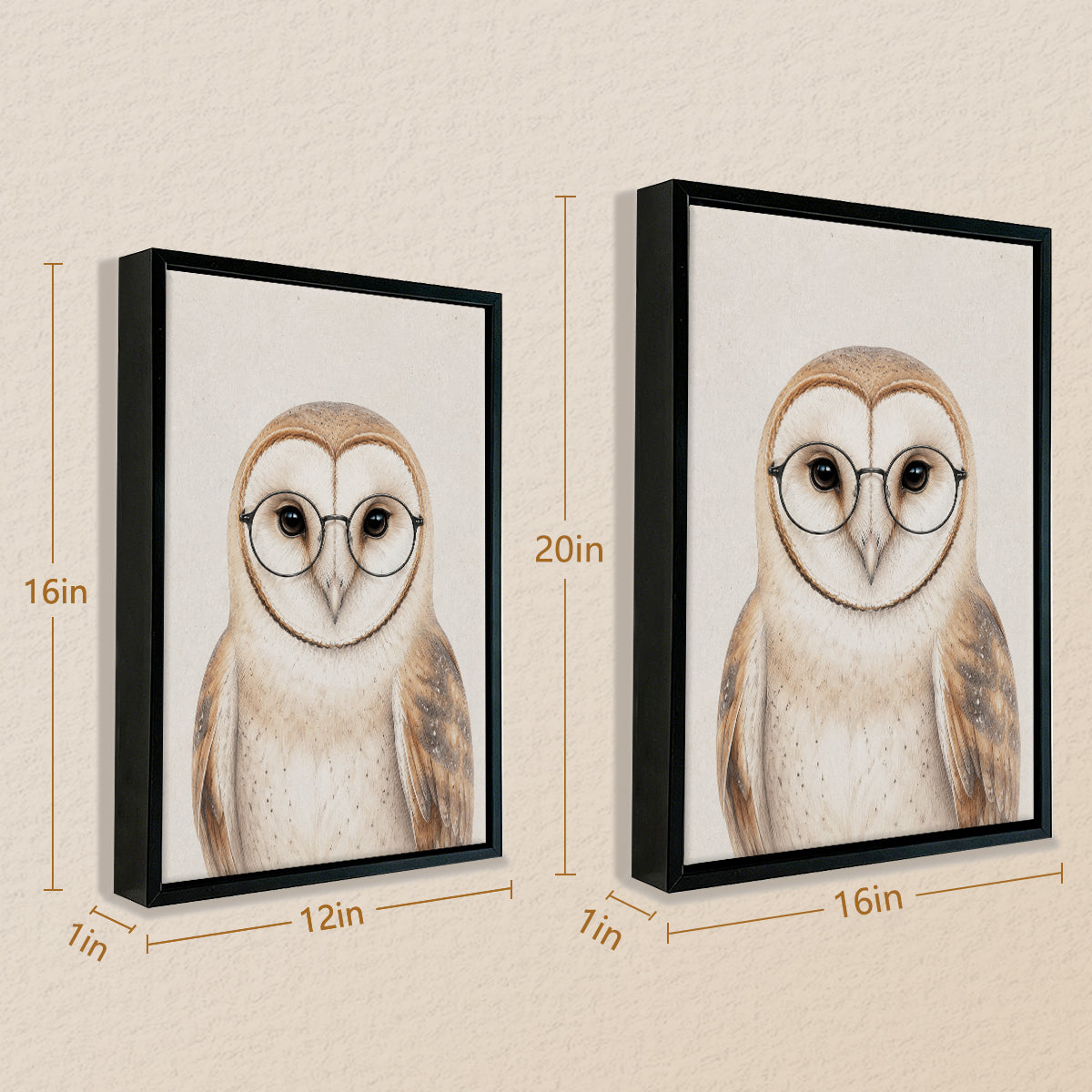 Framed Barn Owl Art Print with Glasses, Vintage Style, High-Quality Canvas, Perfect Home Decor for Any Room