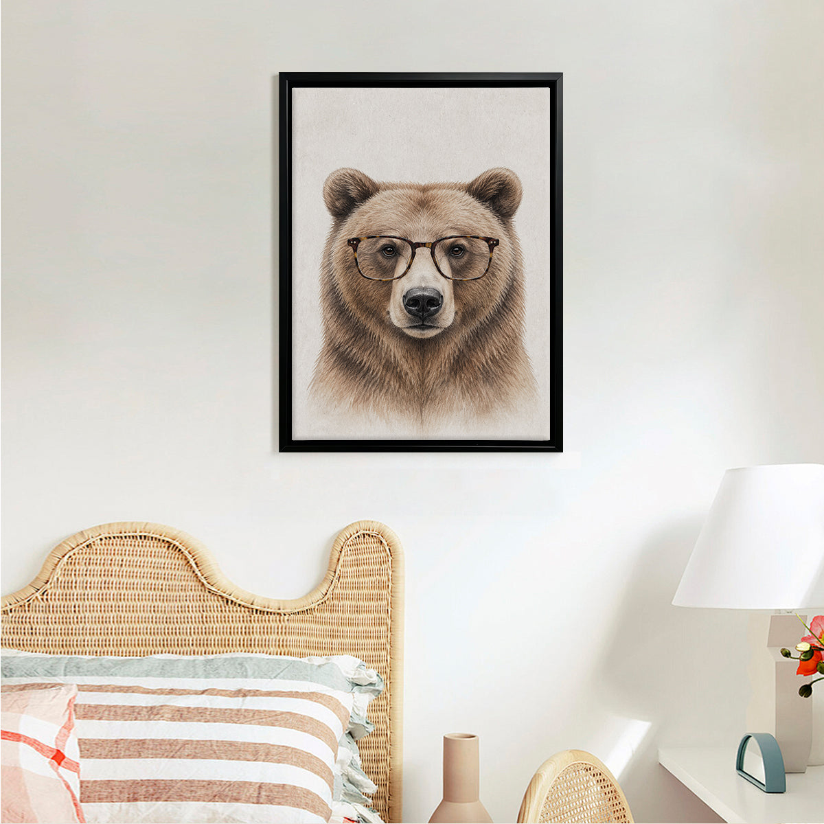 Framed Art Print of a Bear Wearing Glasses, Modern Wildlife Portrait, High-Quality Matte Finish, Perfect Home Decor for Any Room