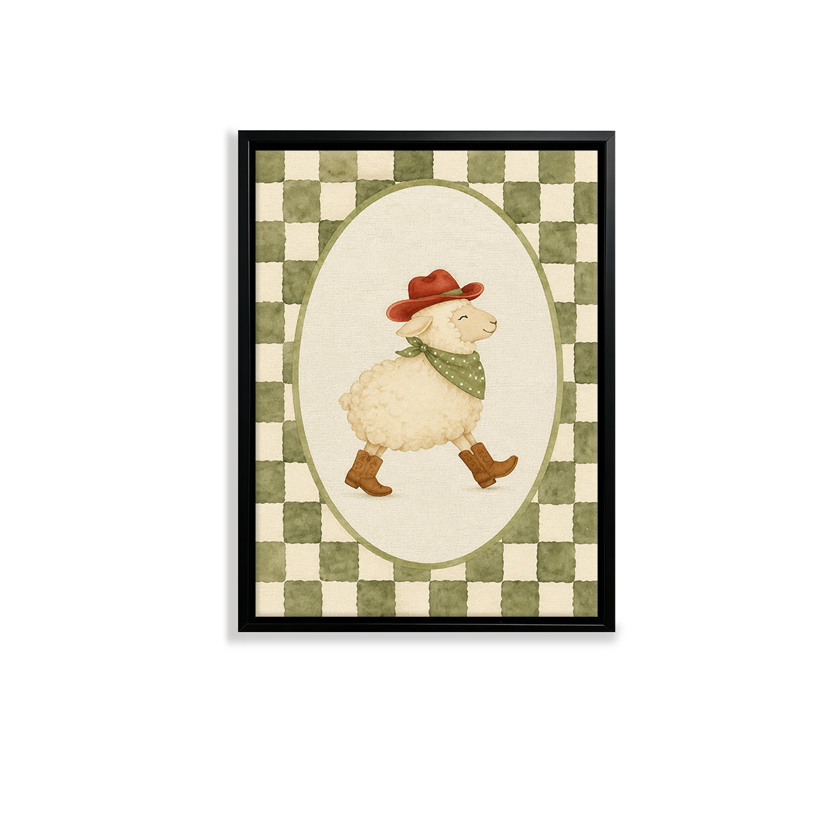 Framed Western Sheep Art Print, Quirky Cowboy Lamb Design, Perfect for Home Decor in Any Room