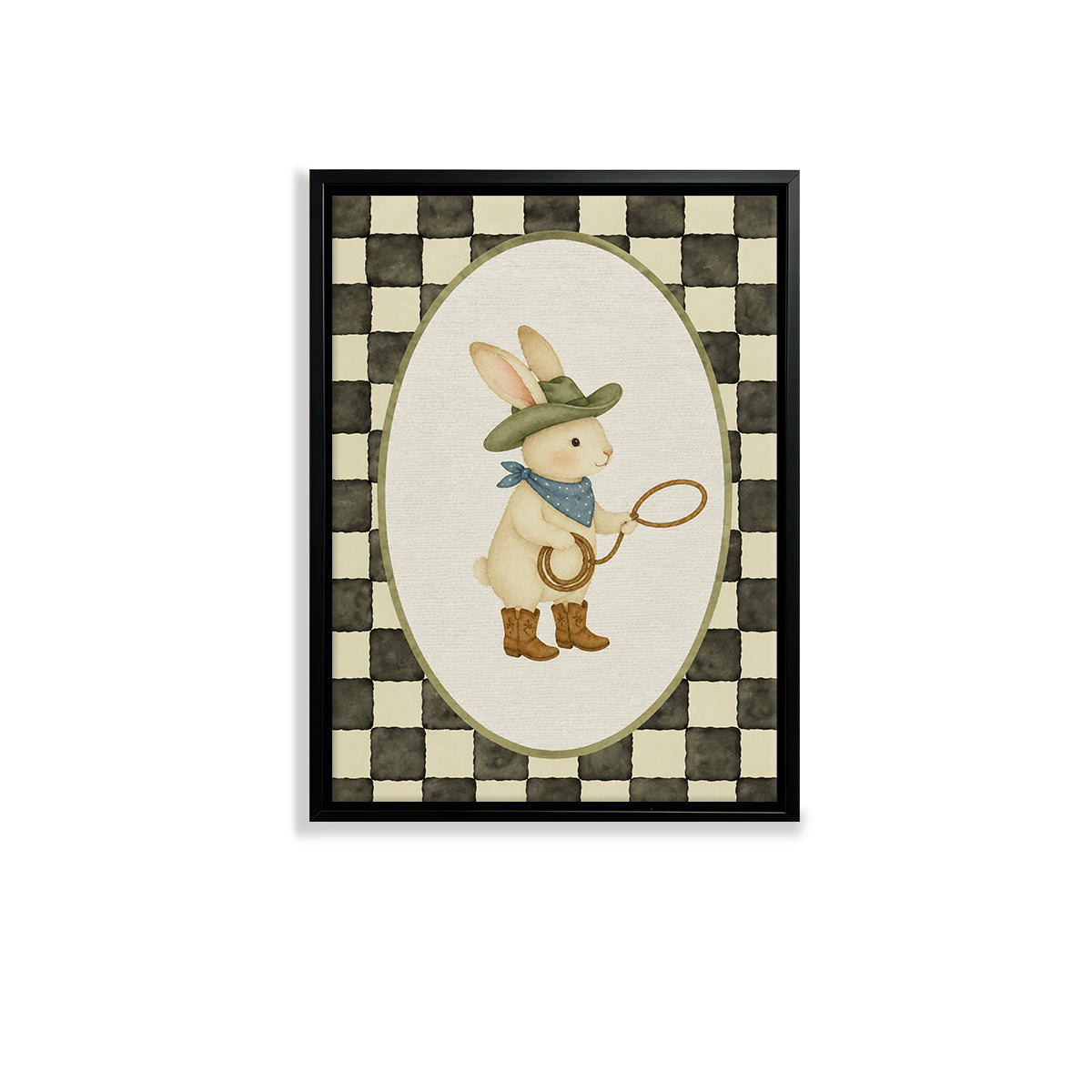Framed Western Cowboy Rabbit Art Print, Vintage Style Canvas Painting for Home Decor