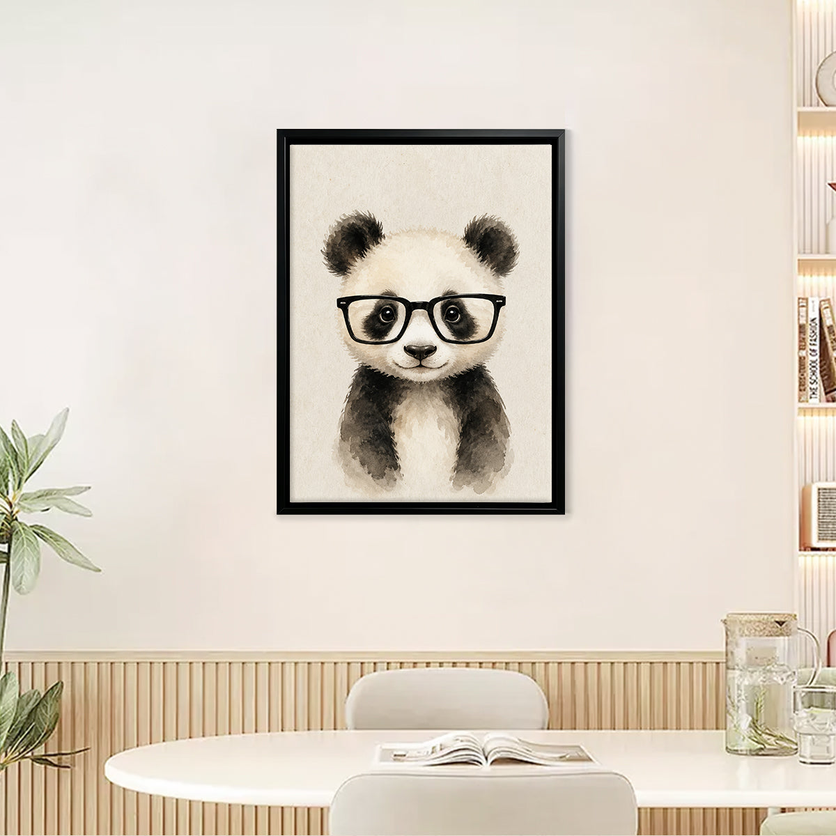 Framed Panda with Glasses Art Print, Watercolor Style, Perfect Home Decor for Living Room or Bedroom