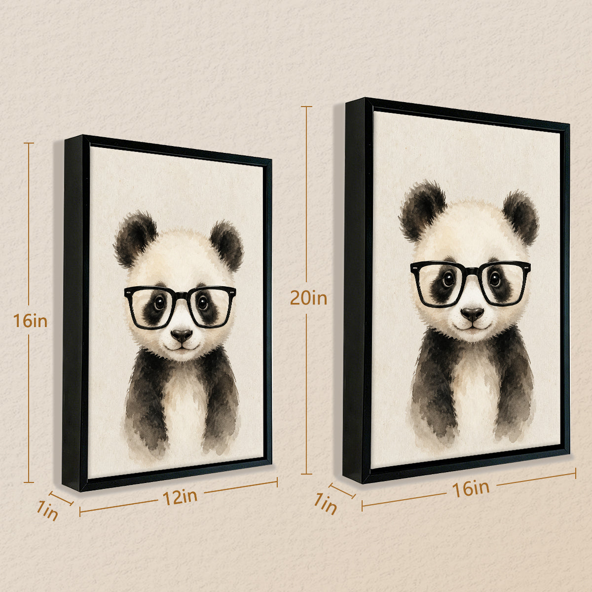 Framed Panda with Glasses Art Print, Watercolor Style, Perfect Home Decor for Living Room or Bedroom