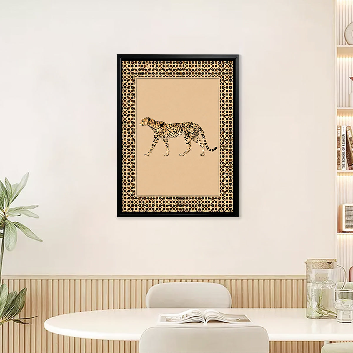 Framed Cheetah Art Print with Ornate Border, Vintage Safari Style, Perfect for Home Decor in Any Room